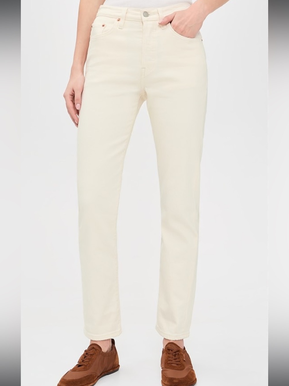 Agolde Toni Mid-Rise Straight Leg Jeans In Ivory Size 29